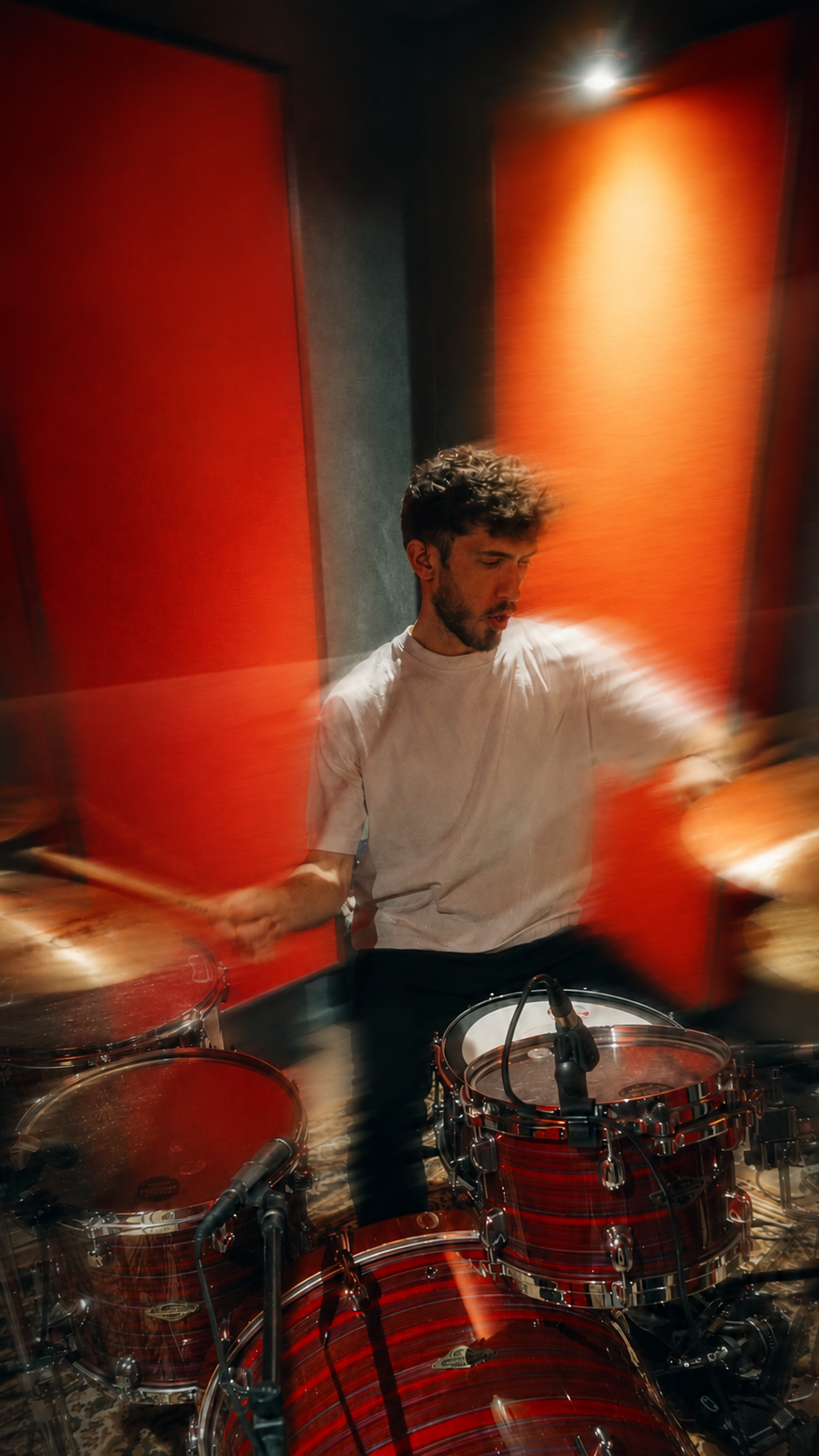 Erik recording drums in the studio